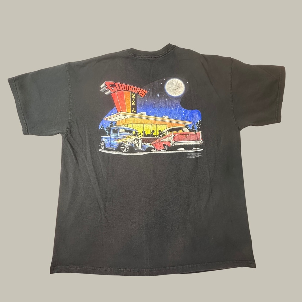 Gildan T-Shirt Mens XL Ultra Cotton Black Goodguys Drive-In Hot Rod Graphic